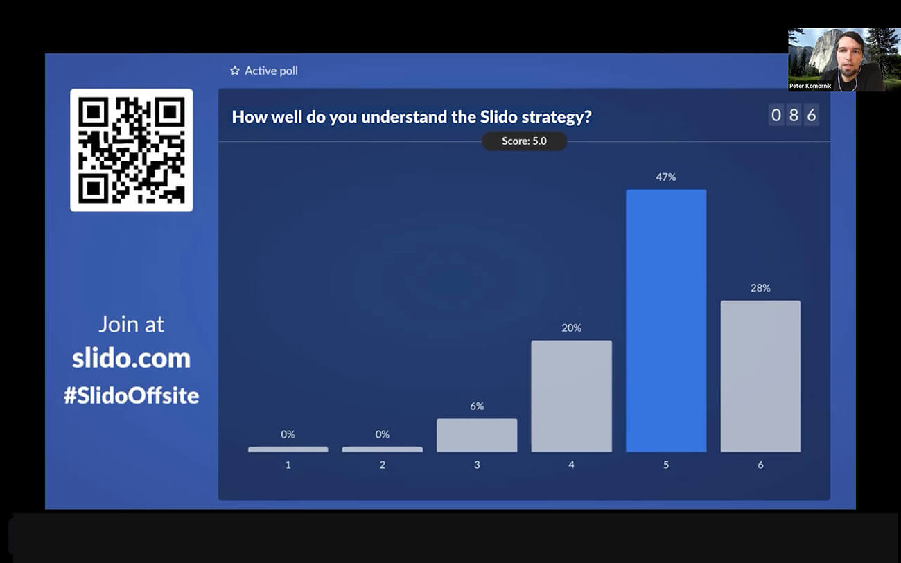 Slido rating poll used at virtual offsite