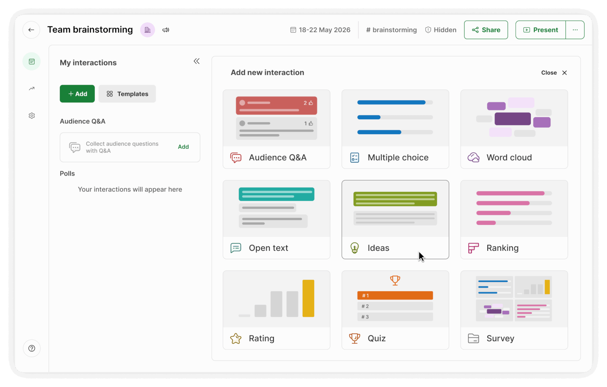 Slido Ideas in Host mode interaction list
