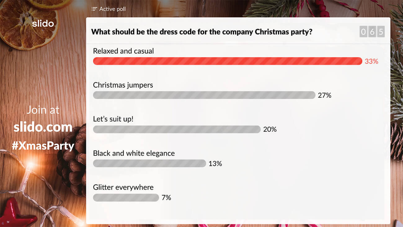 Slido multiple choice poll at Christmas party