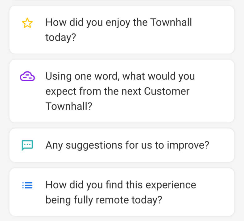 Slido customer townhall feedback survey