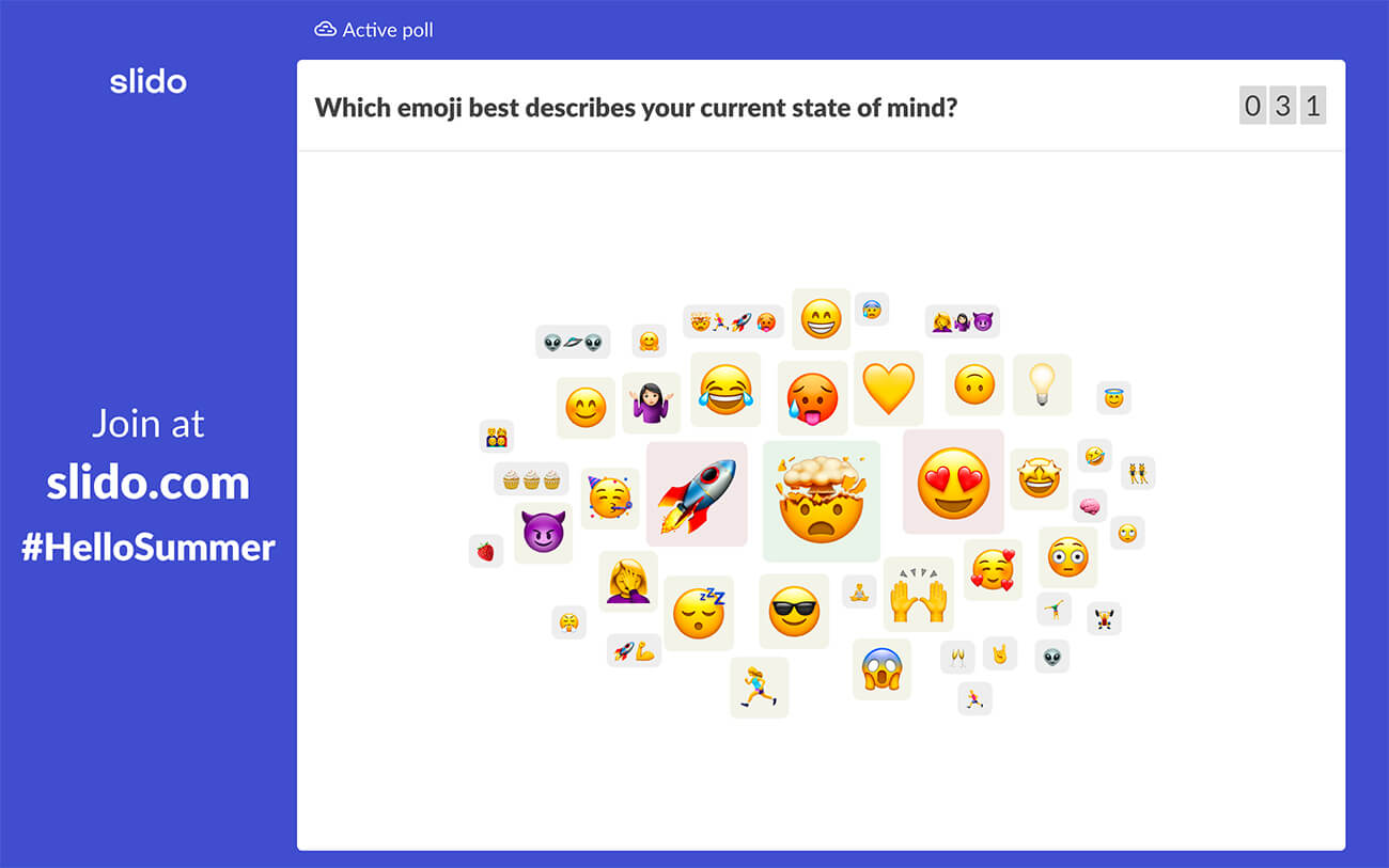 Screenshot of a Slido word cloud with emojis