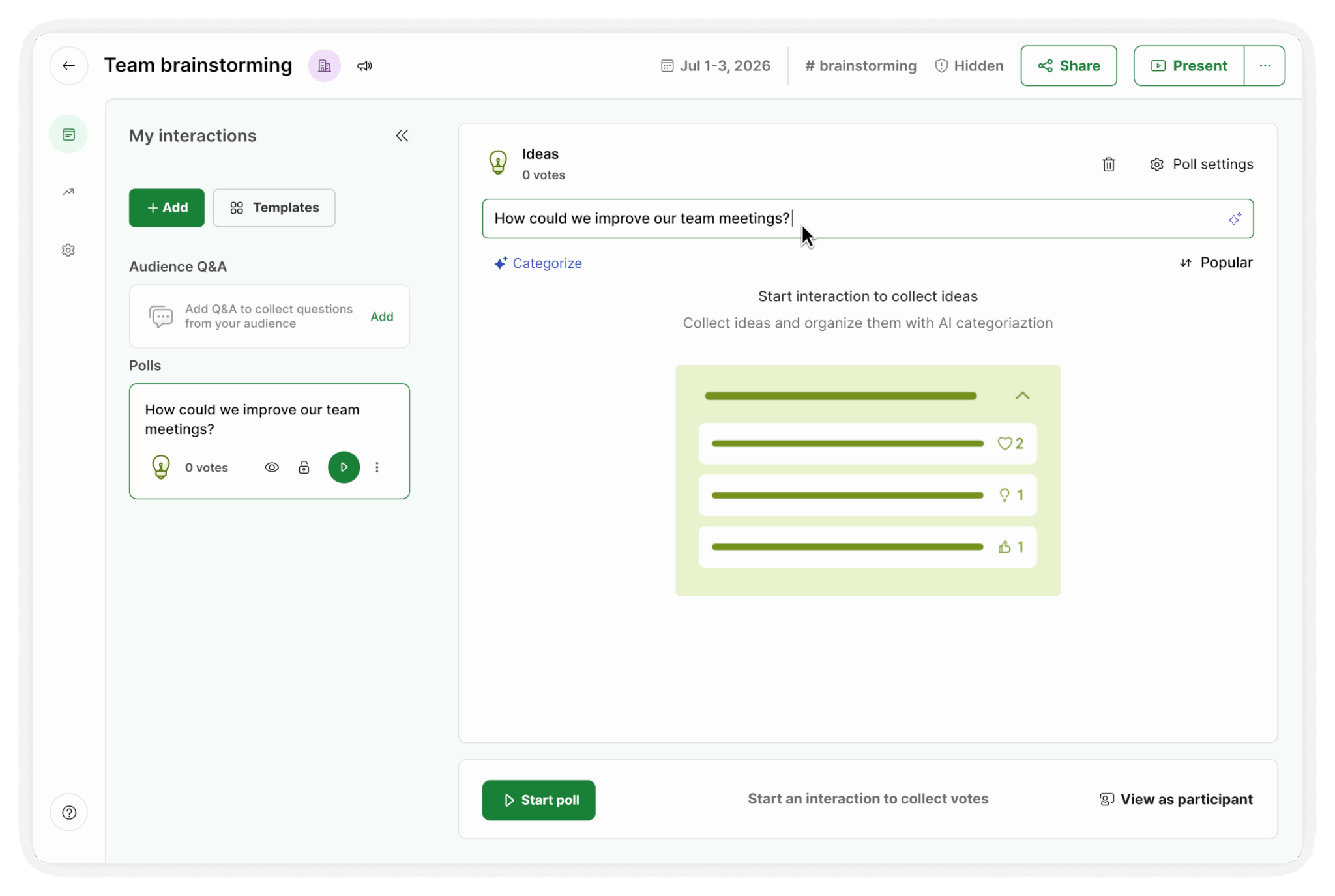 Creating an Ideas poll in Slido