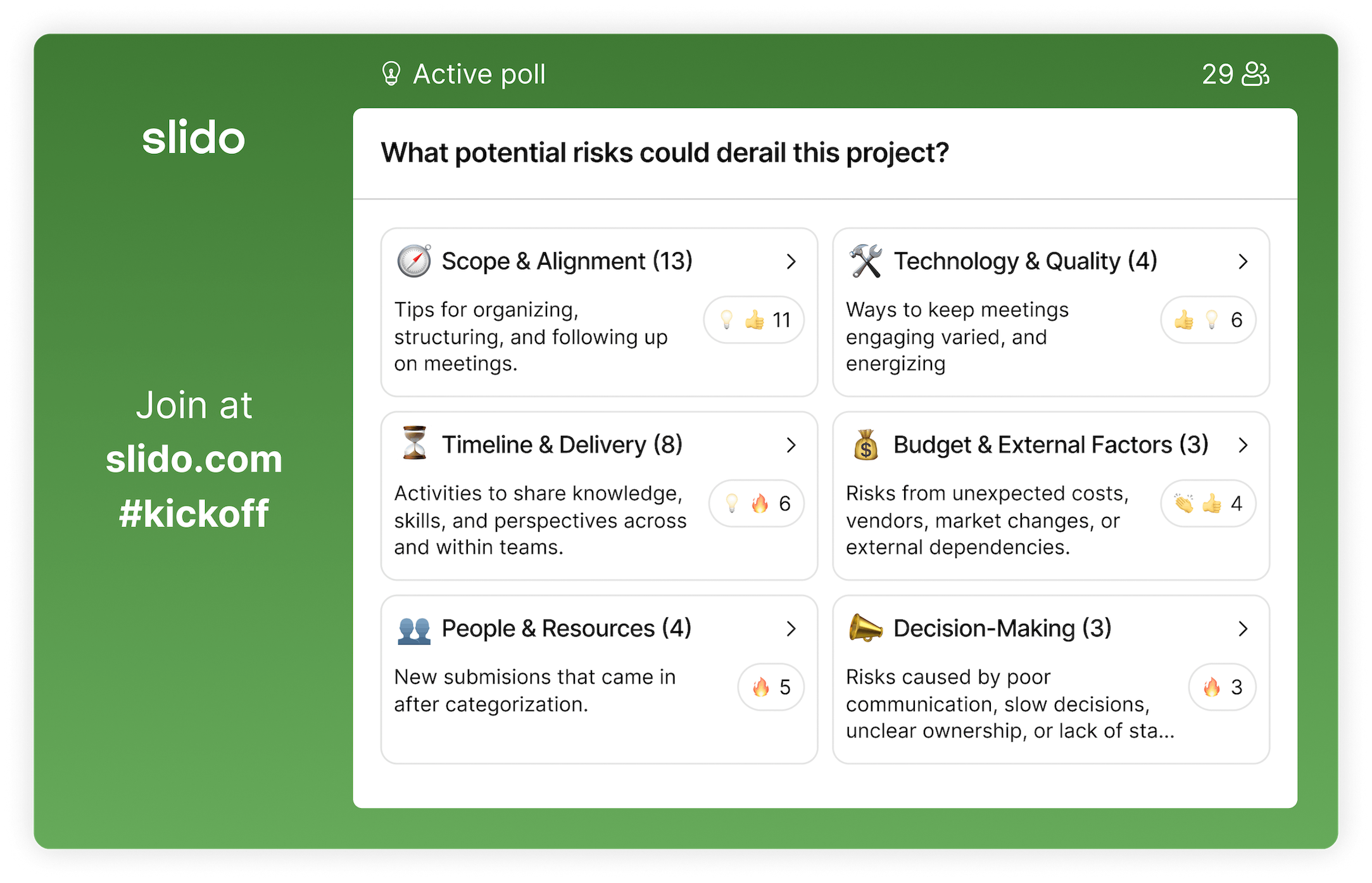 Slido Ideas wall in Present mode