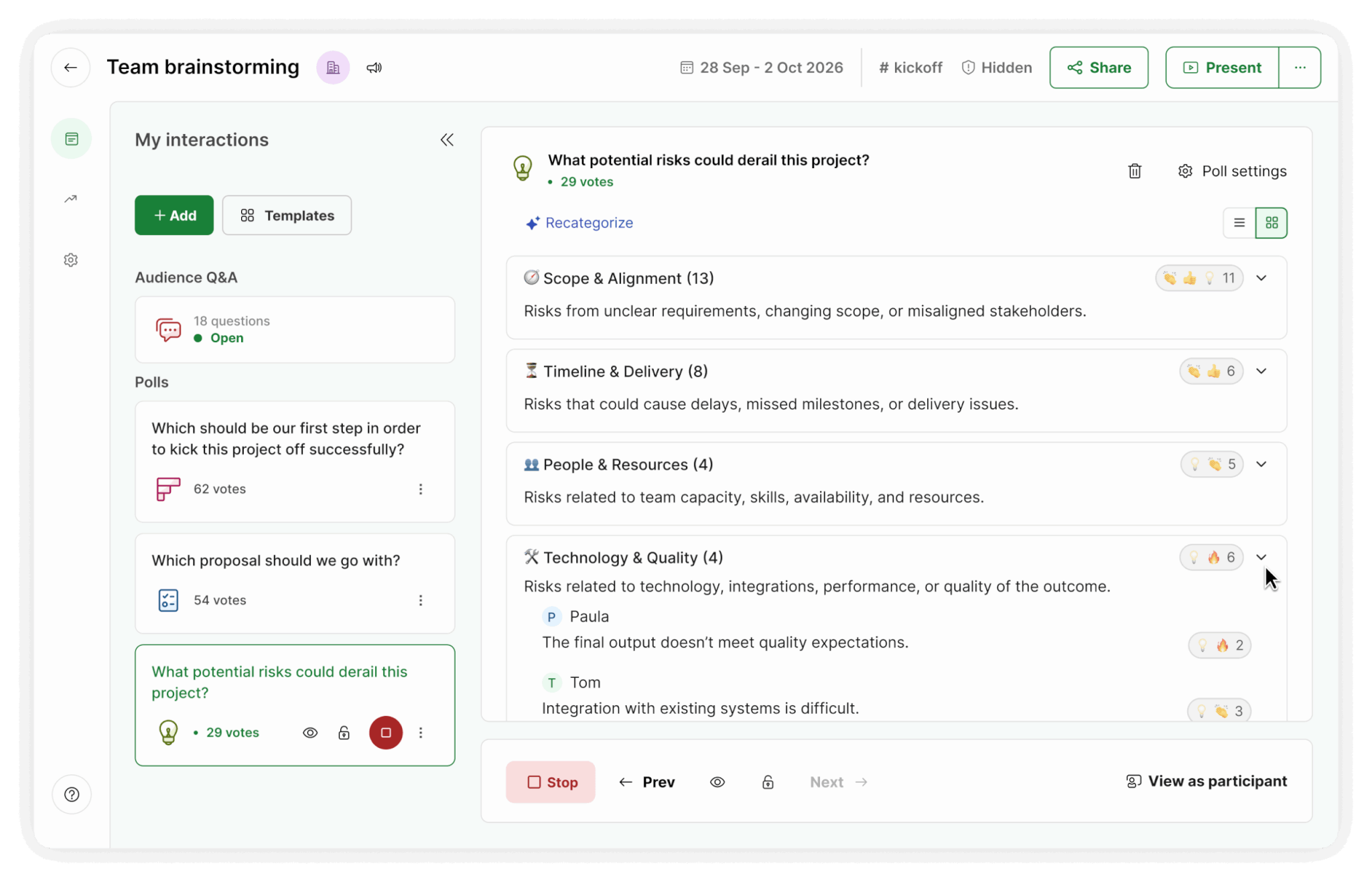 Slido Ideas in Host mode
