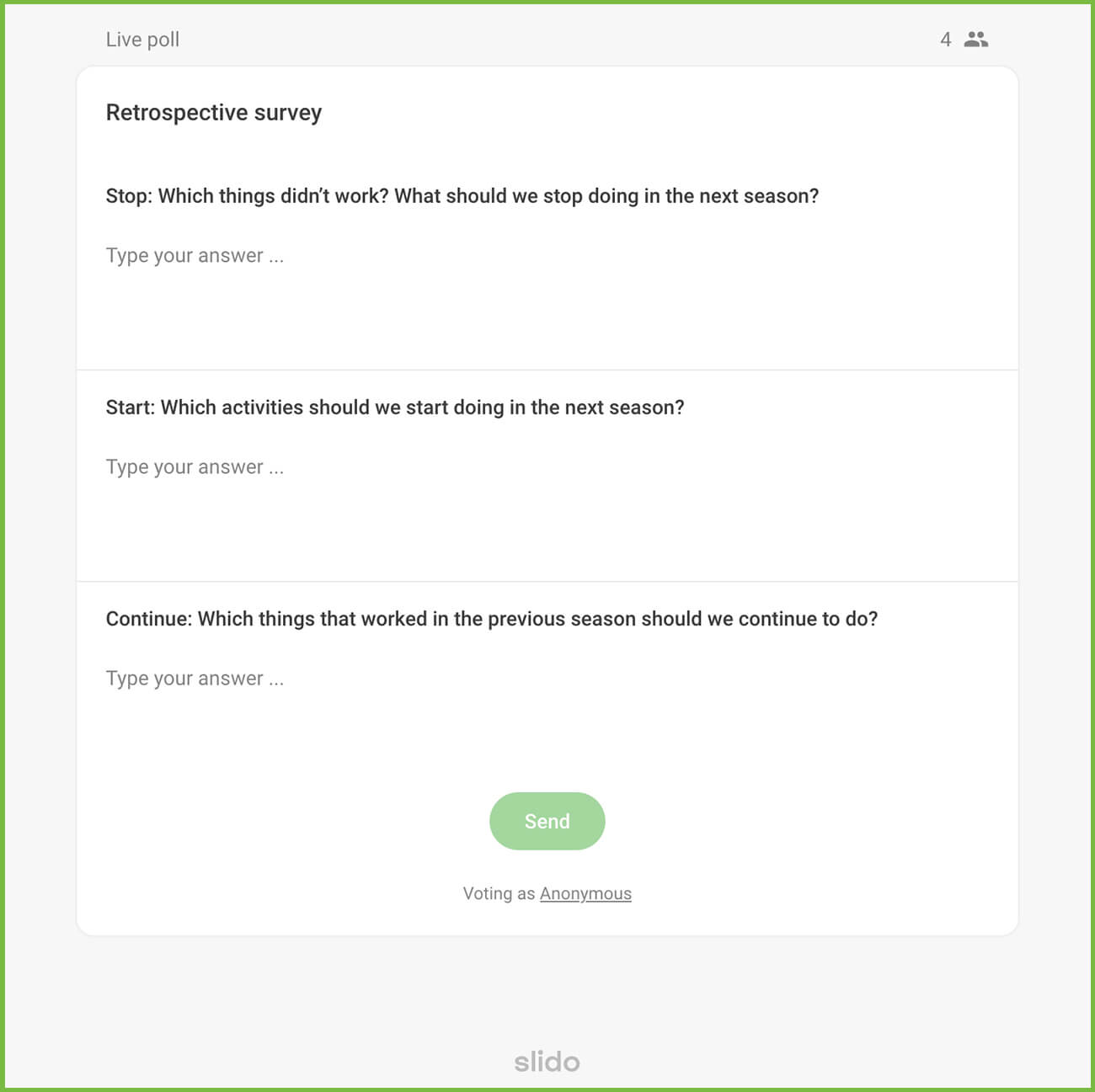 an example of a retrospective survey created in Slido