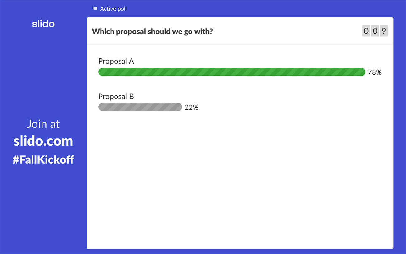 slido's multiple choice poll used during a kick off meeting