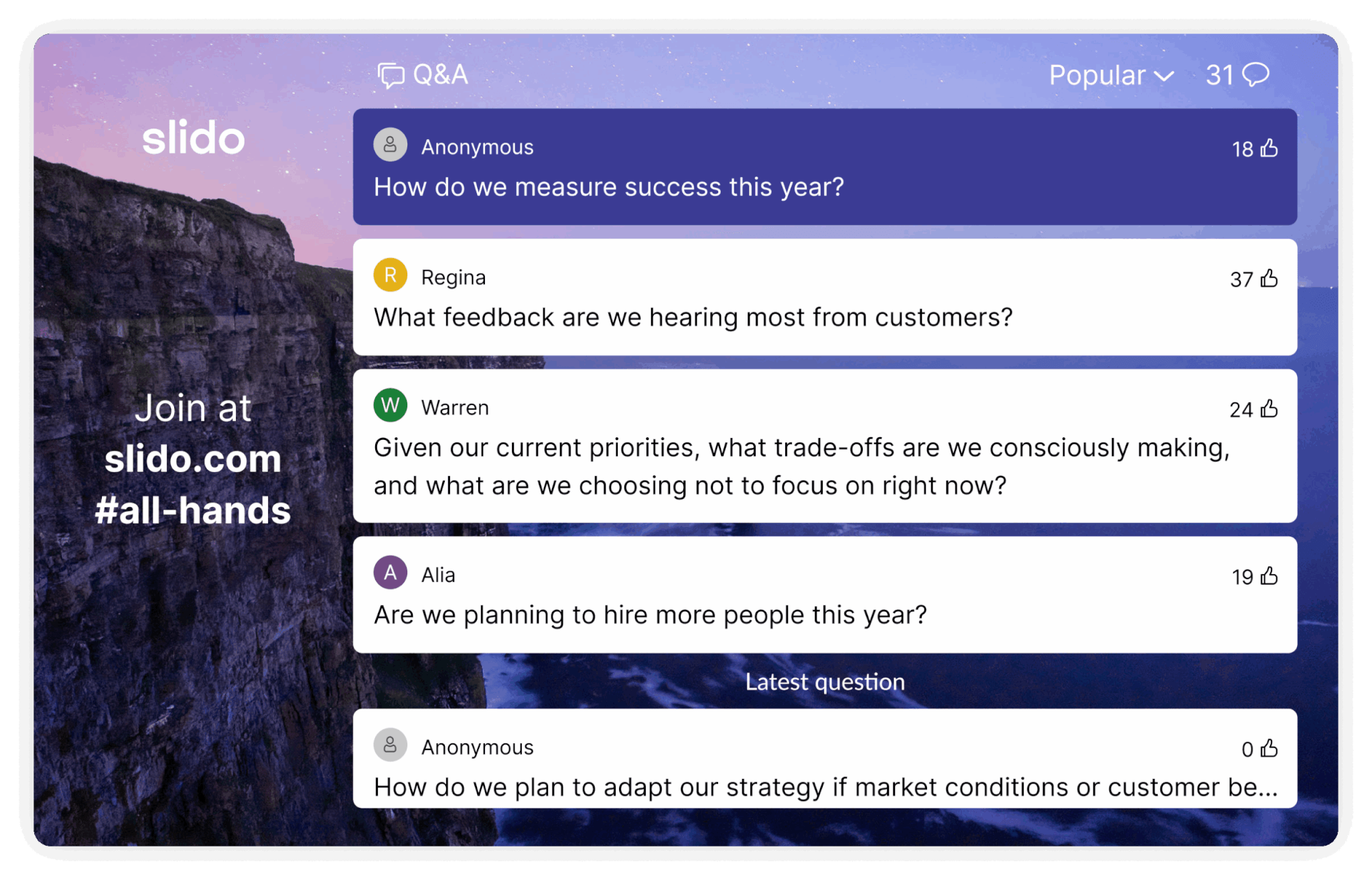 Slido Q&A wall