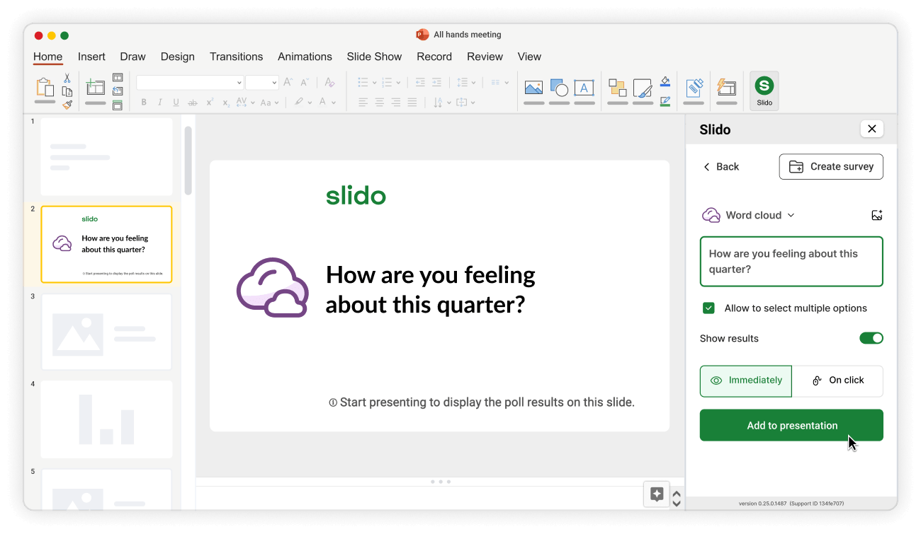 An interactive PowerPoint presentation using the Slido integration