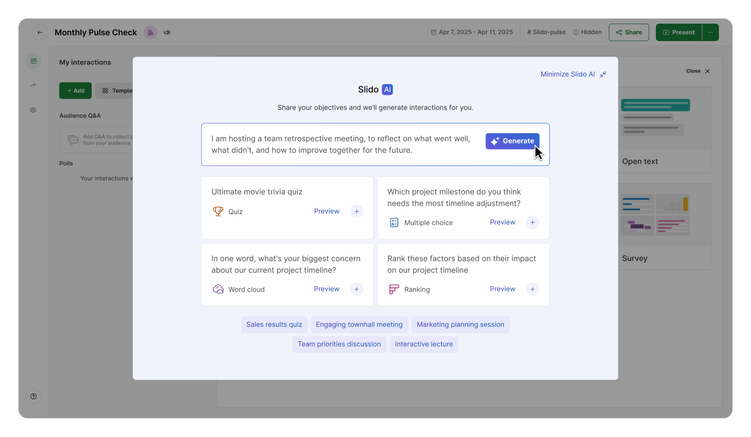 Slido AI polls from prompt
