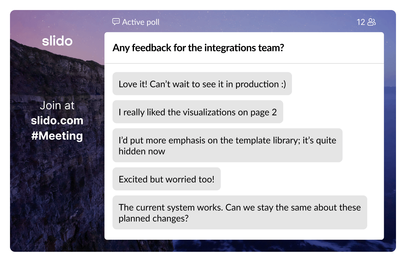 Slido open text poll for feedback