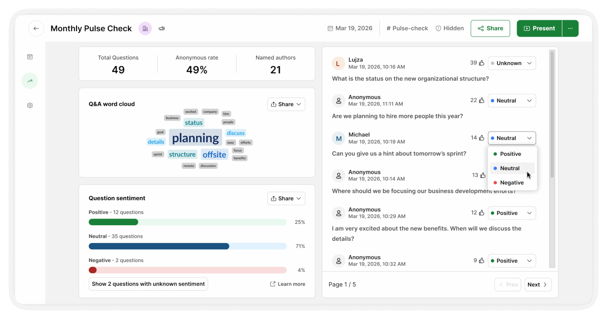 Slido Q&A analytics sentiment analysis
